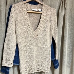 Dkny Neutral Beige V-Neck Knit Sweater